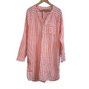 Martha Stewart Coral Striped Linen Shift Shirt Dress Cover Up‎ Pockets Womens XL